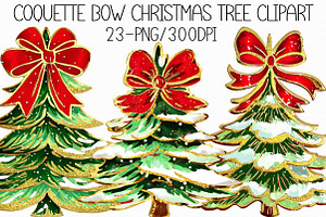 Coquette Bow Christmas Tree Clipart, an Illustration by Libby Wishes
