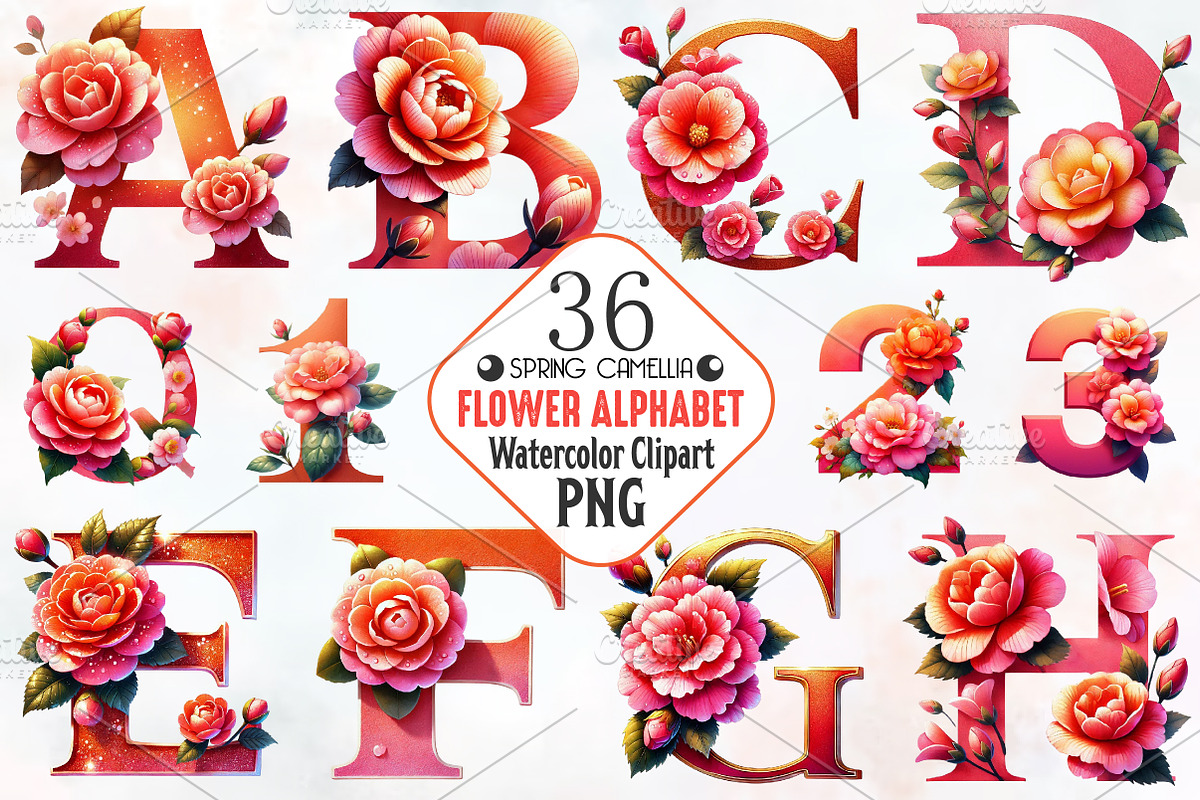 Floral Alphabet Sublimation PNG, an Illustration by RobertsArt (Photo 1 of 7)