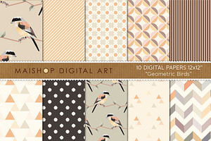 Digital Paper Geometric Birds