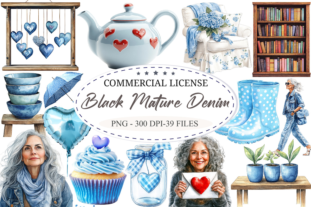 Black Mature Denim Love Clipart, a Seasonal Illustration by designcity5 (Photo 1 of 5)