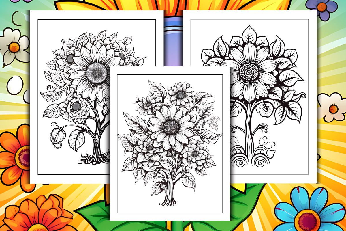 Sun Flower Coloring Pages for Kids, an Object Graphic by protabsorkar11