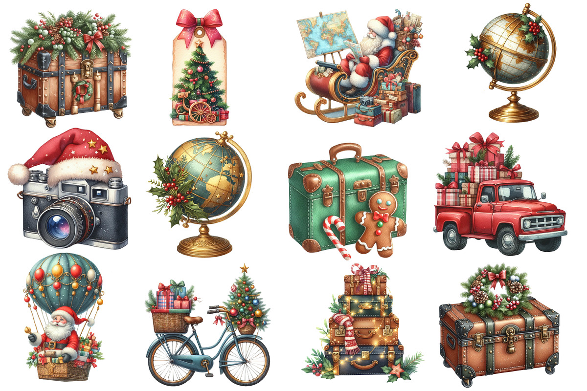 Christmas Travel Watercolour Clipart, an Illustration by Designworld (Photo 2 of 5)