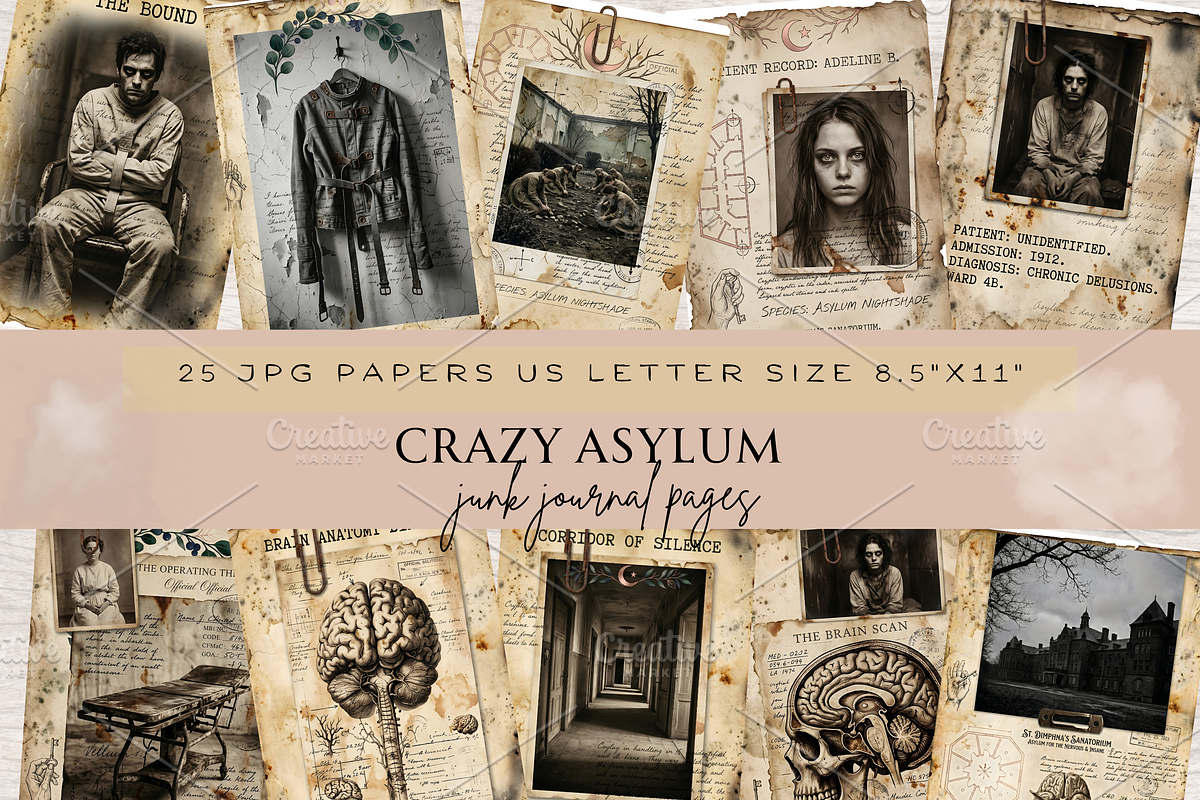 SURREAL ASYLUM JUNK JOURNAL PAGES, a Person Illustration by Daring Digies (Photo 1 of 7)