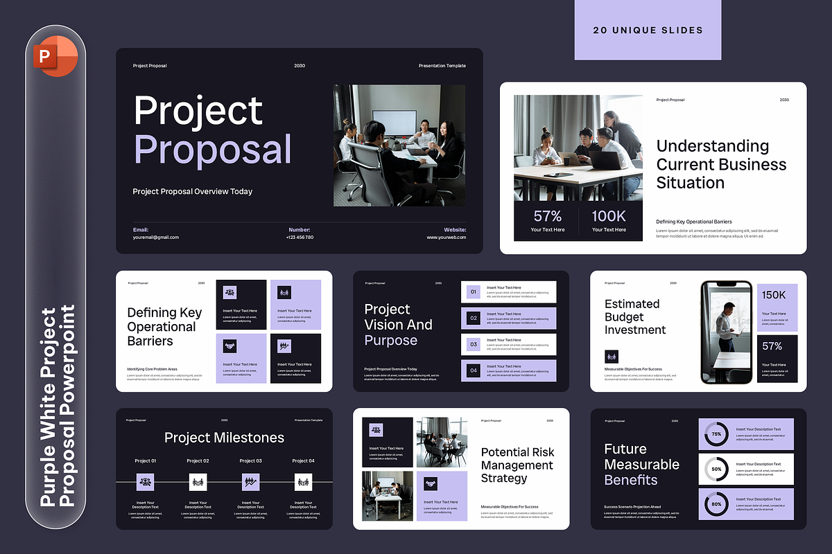 Purple White Project Proposal, a Presentation Template by Sixtemp (Photo 1 of 3)