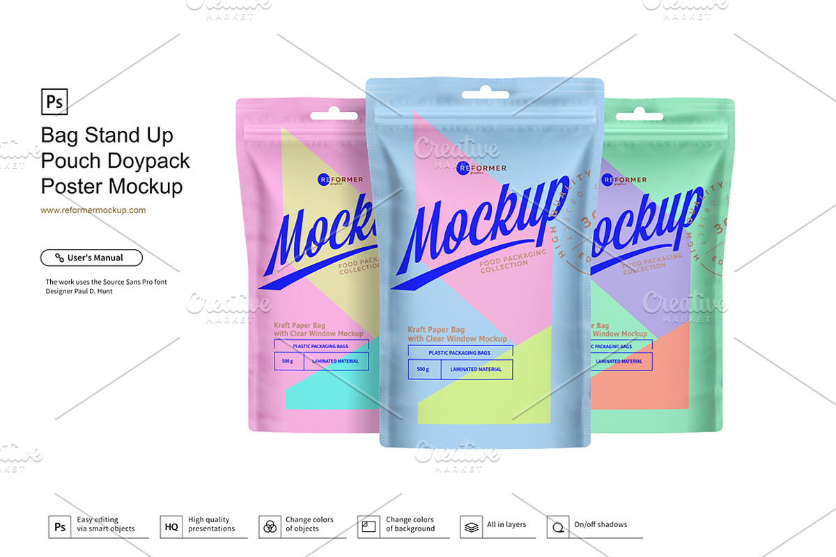 Stand Up Pouch Doypack Poster Mockup, a Packaging Mockup by Reformer Mockup