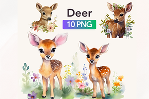 Watercolor Deer, Baby Deer Clipart
