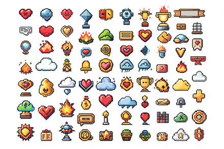 Arcade pixel elements vector set, an Object Illustration by Onyx