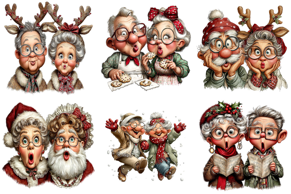 Funny Elderly Couple Christmas Party, an Illustration by Craft Nest (Photo 10 of 10)