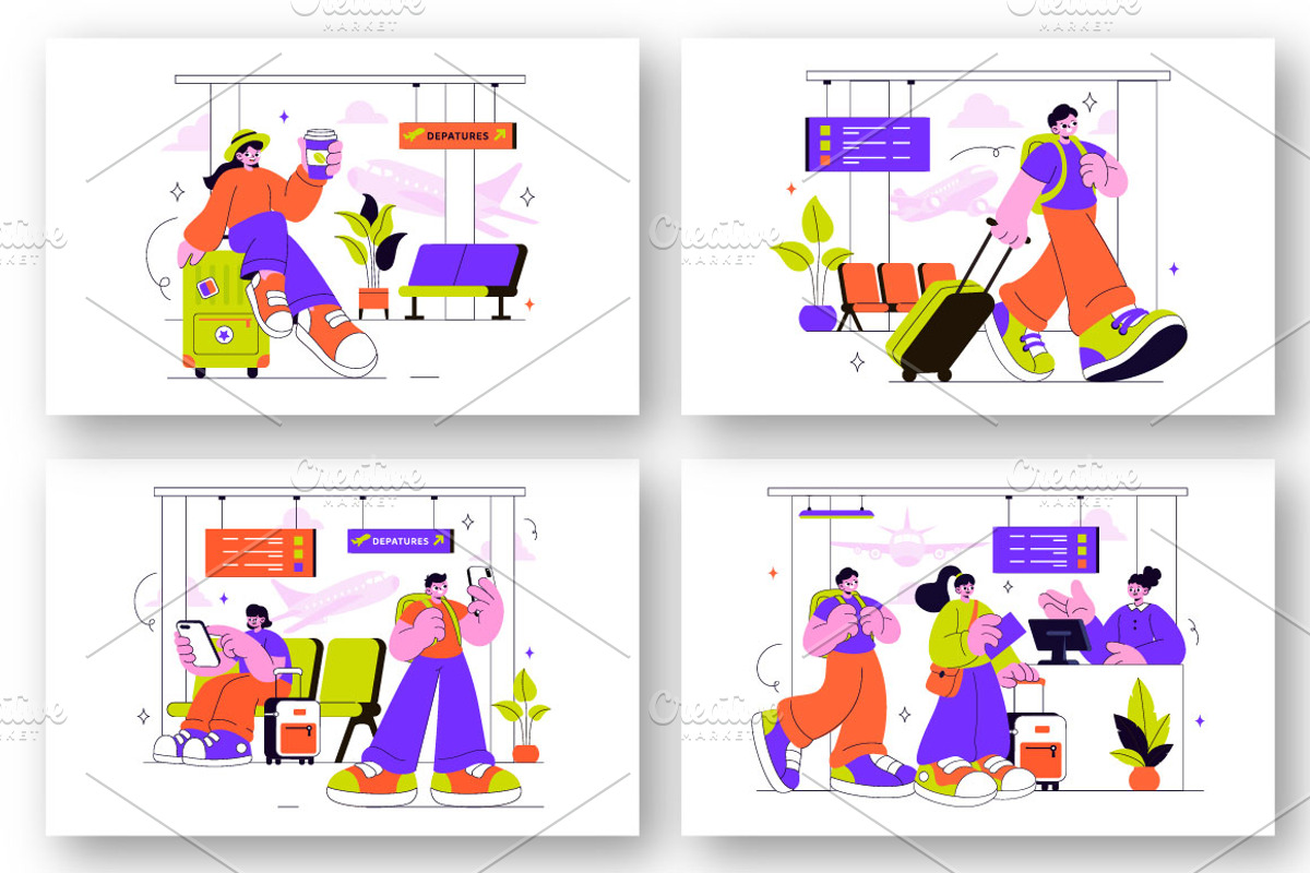 10 Airport Vector Illustration, a Transportation Illustration by denayunebgt (Photo 2 of 4)