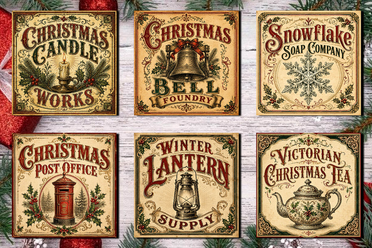 Vintage Christmas Labels Bundle PNG, a Seasonal Illustration by CreationArt (Photo 3 of 3)