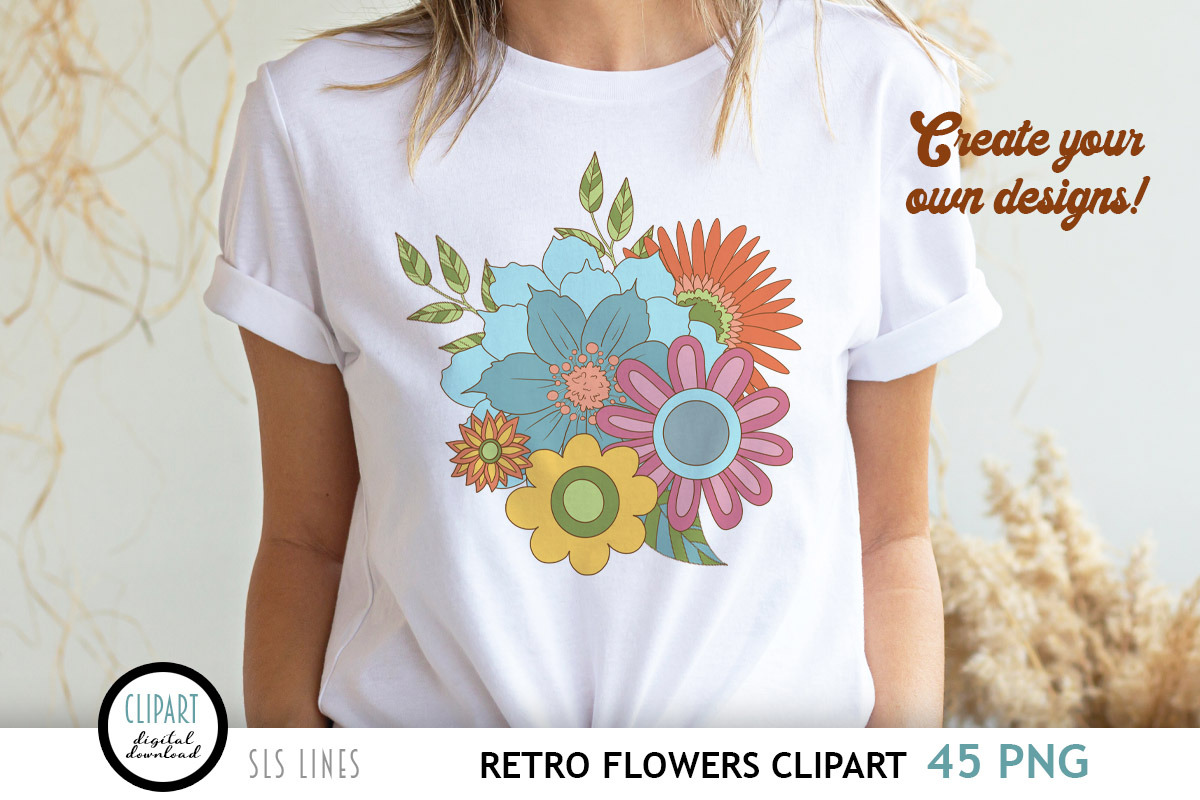 Retro Flower Clipart PNG, an Illustration by SLS Lines (Photo 2 of 6)