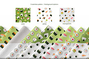 Kawaii sushi. Clipart & patterns, a Food Illustration by Baranovska (Thumbnail 3 of 7)
