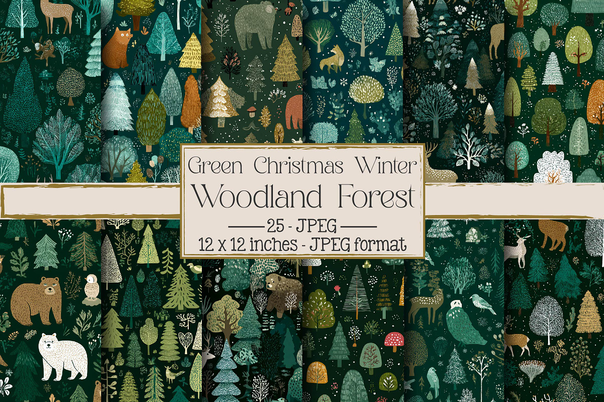 Green Christmas Winter Woodland Fore, an Illustration by DreamPrint404