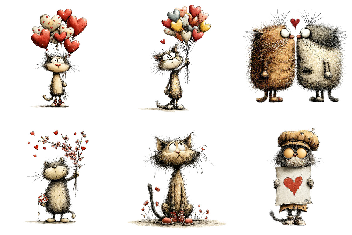 Whimsical Cats Valentines Day, an Illustration by DreamArtGraphic (Photo 3 of 4)