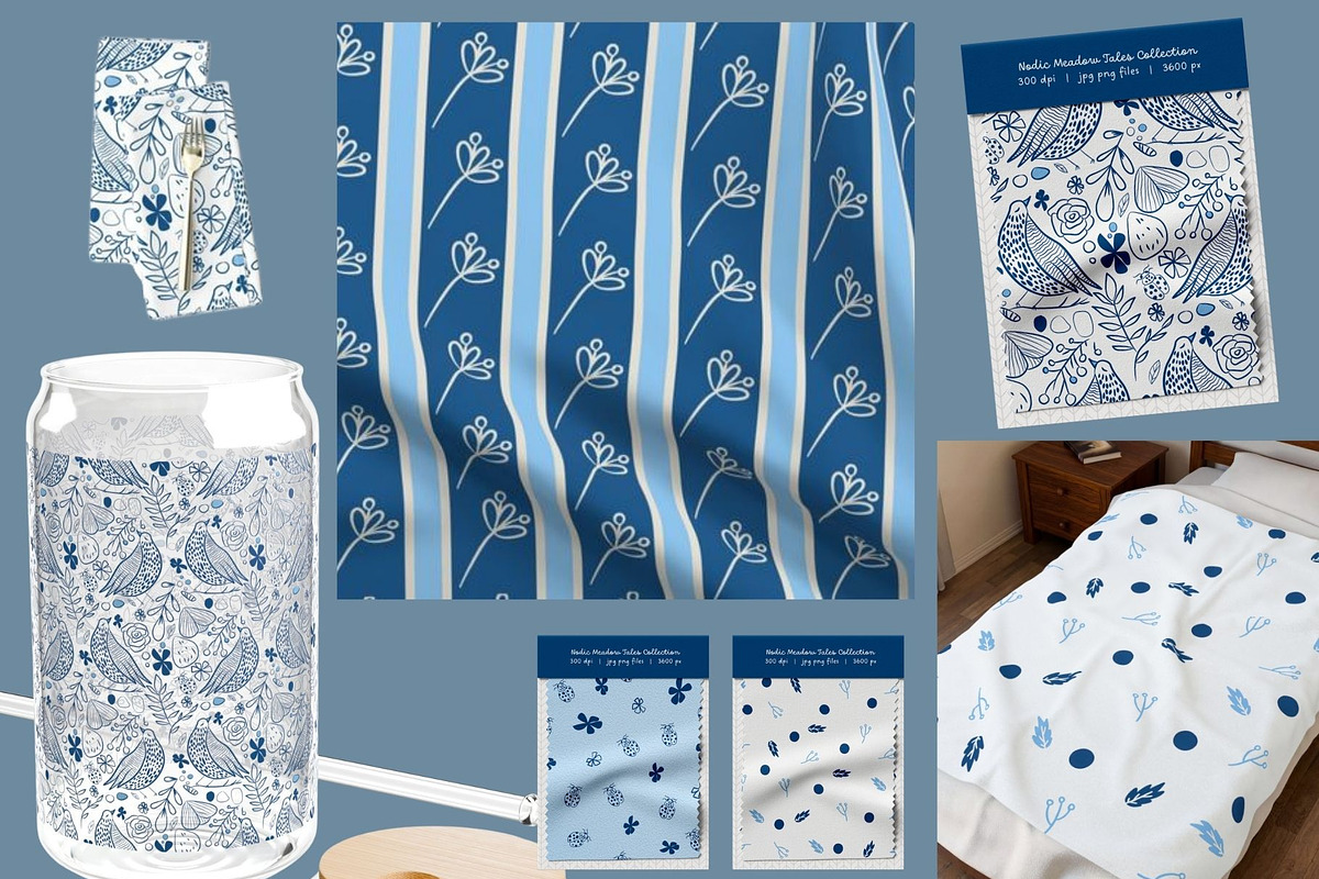 Nordic Blue Floral Bird Patterns, a Pattern Graphic by Traveling Designer (Photo 3 of 8)