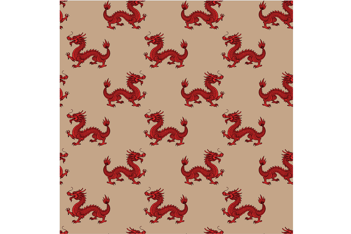 Regal Red Dragon on Beige Seamless, a Pattern Graphic by Sharon Schwalbe (Photo 5 of 6)