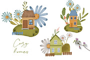 Cozy houses clipart and pattern set, an Object Illustration by Yelloo Fish (Thumbnail 5 of 12)