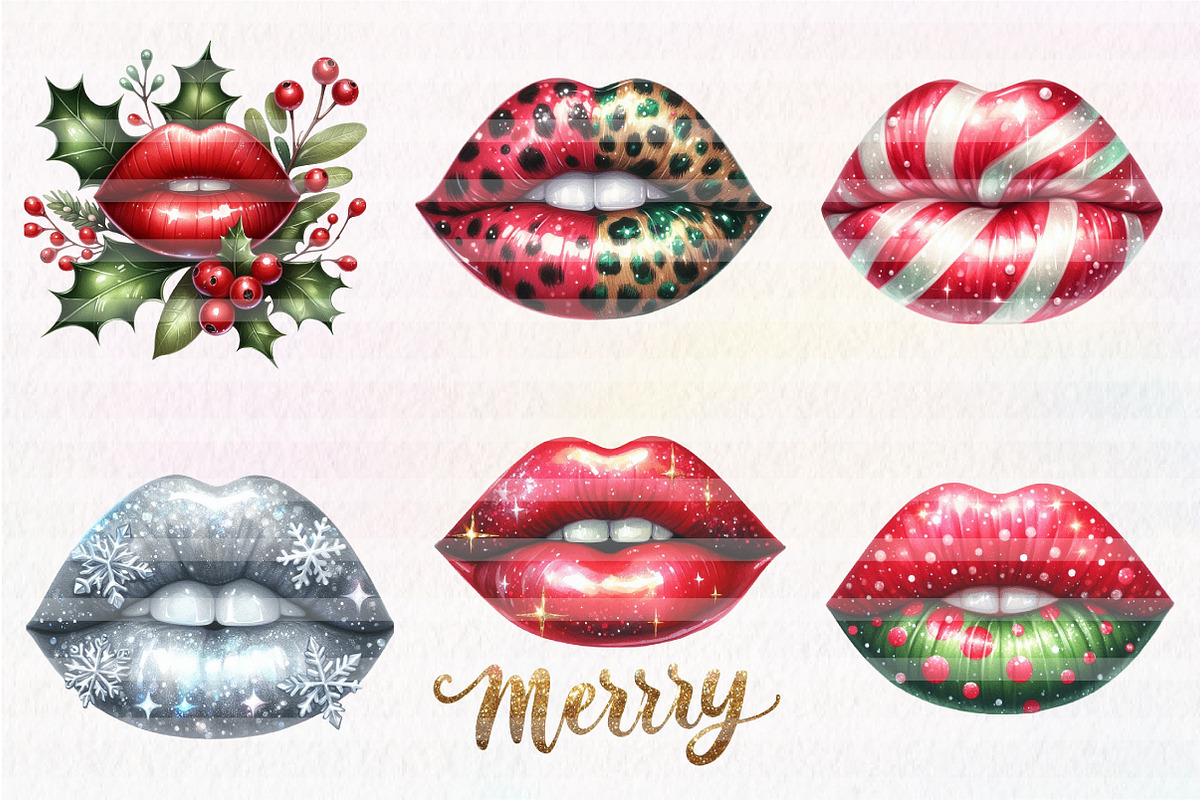Christmas Lips Clipart Sublimation, an Illustration by CreationArt (Photo 2 of 5)