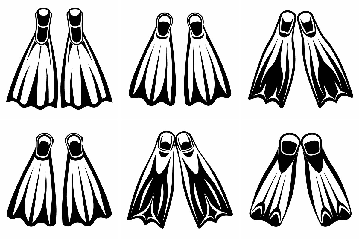 Diving fins vector silhouettes, an Object Graphic by Billah Hub