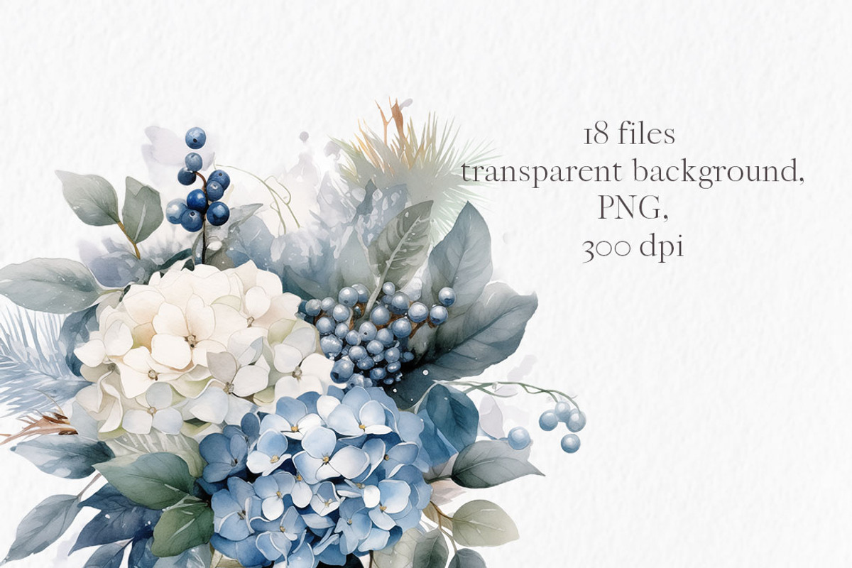 Dusty blue flowers winter clipart PN, an Object Graphic by MyLittleMeow (Photo 3 of 8)