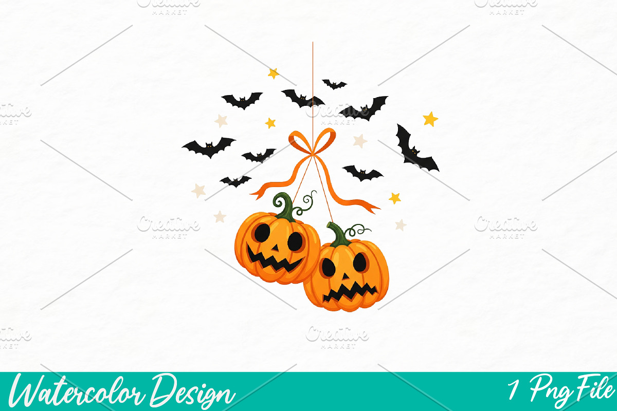Pumpkin Cherries Png Pumpkin Bow, an Illustration by Watercolor design (Photo 1 of 3)