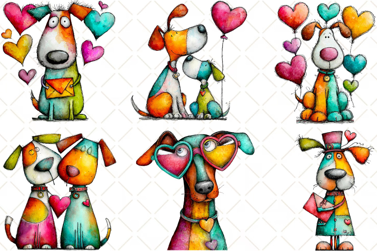 Quirky Valentine Dogs Clipart, an Animal Illustration by Black Bird Studio (Photo 6 of 6)