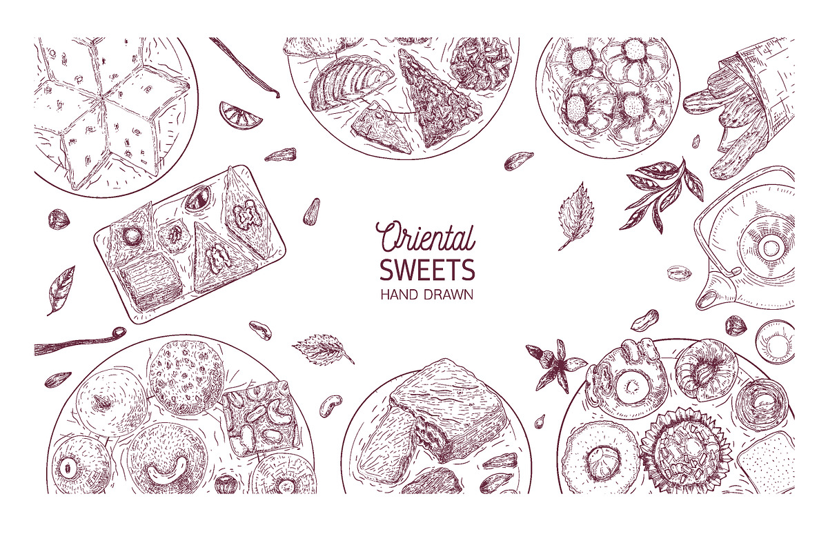 Oriental sweets set + backgrounds, a Food Illustration by Good Studio (Photo 5 of 21)