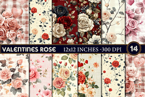 Valentines Rose Digital Papers, an Illustration by Designworld