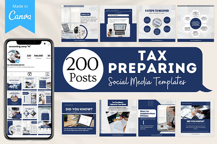 200 Tax Preparing Canva Templates, a Social Media Template by Viral Content Design