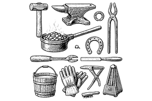 Blacksmith Tools Illustration Set, an Object Graphic by RT Studio