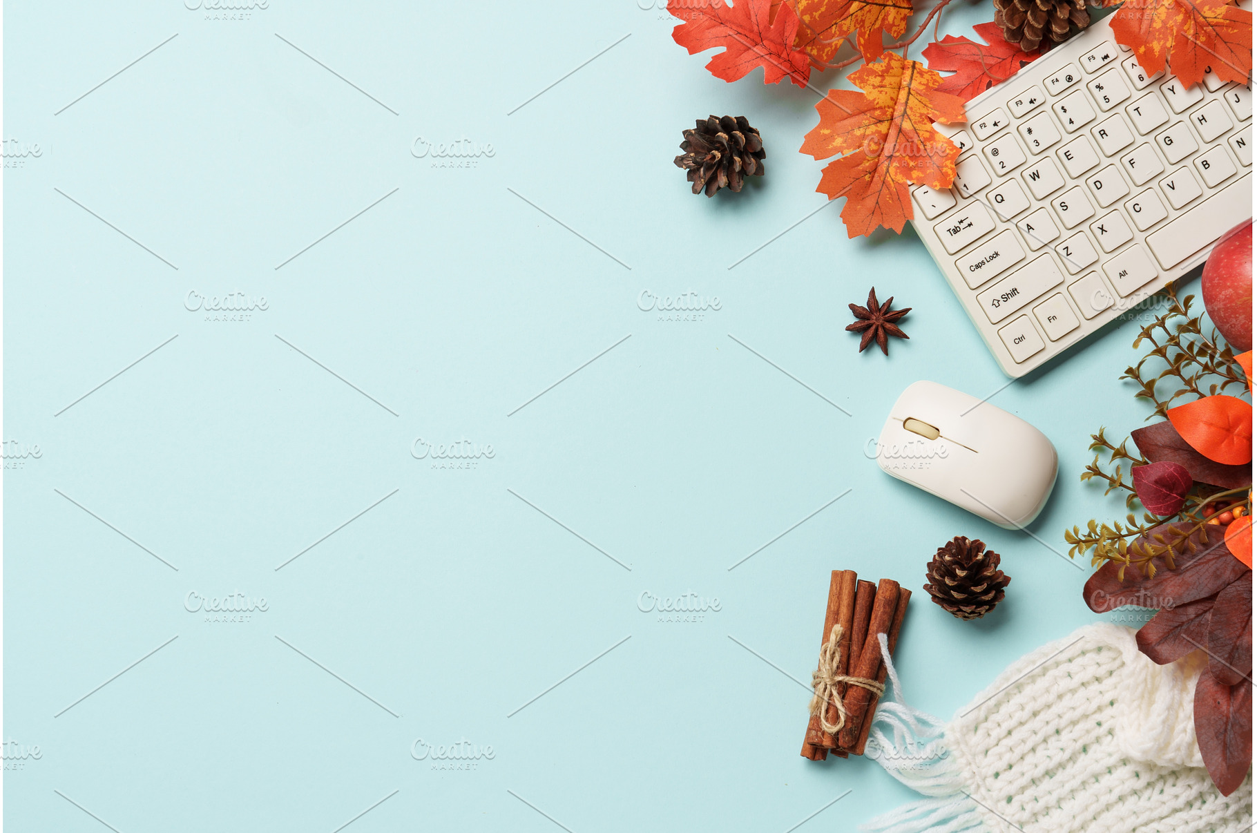 Autumn workspace flat lay background, a Food & Drink Photo by Nadia-nb