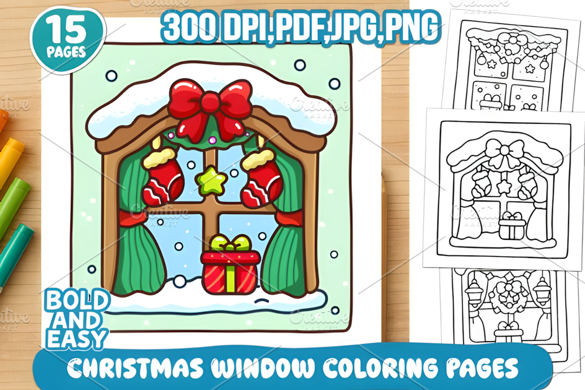 Christmas Window Coloring Pages, a Seasonal Illustration by Coco Bloom (Photo 1 of 4)