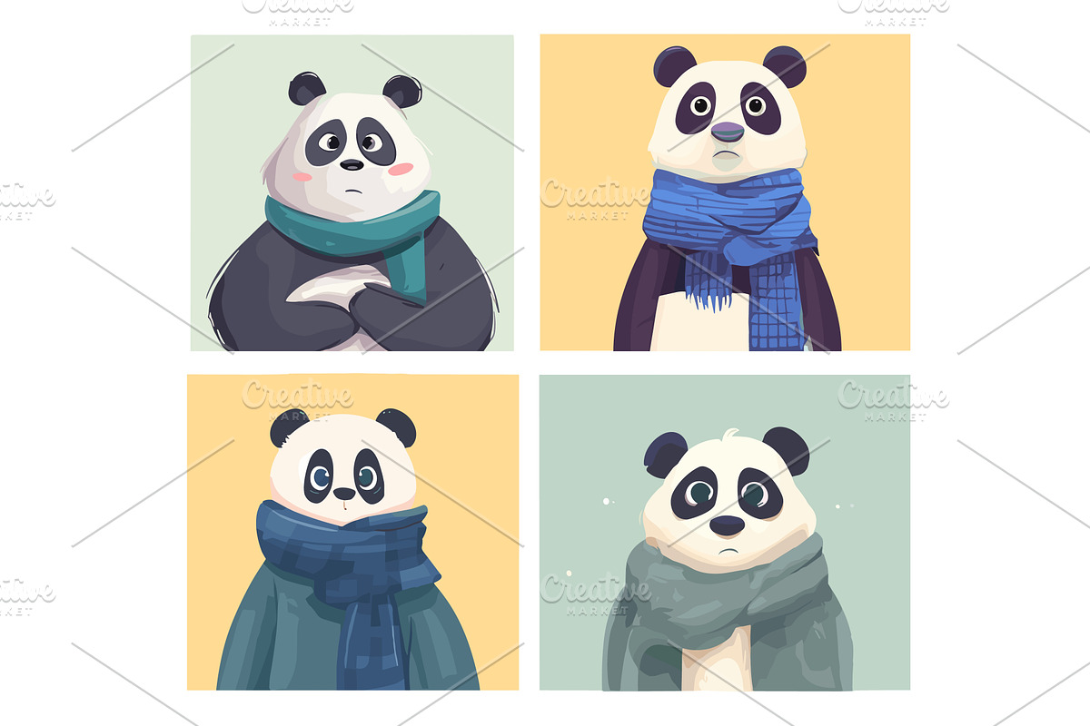 Panda in scarf. Cartoon cute pandas, an Animal Illustration by Stock-Smart-Start