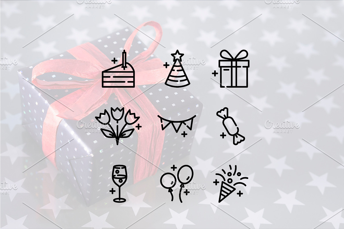 Birthday line icons, an Outline Icon by Lyolya Profitrolya (Photo 2 of 2)