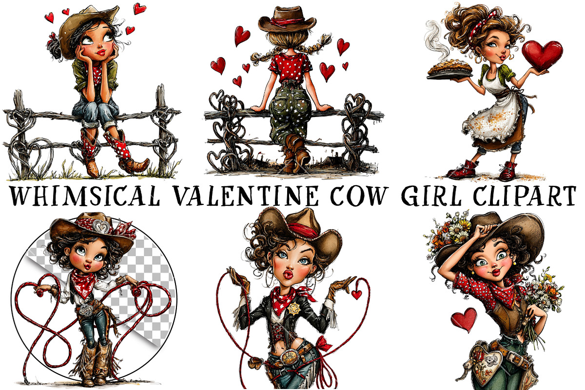 Whimsical Valentine Cow Girl Clipart, an Illustration by OK Design (Photo 2 of 6)