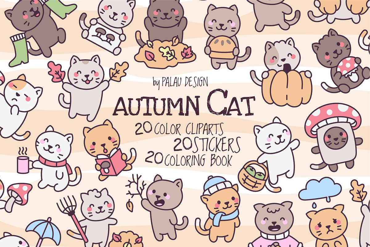 Cute Kawaii Cat Autumn Character, a Seasonal Illustration by Palau (Photo 1 of 12)