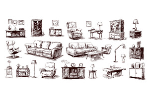 Home furniture sketches. Living room, an Object Illustration by Stock-Smart-Start