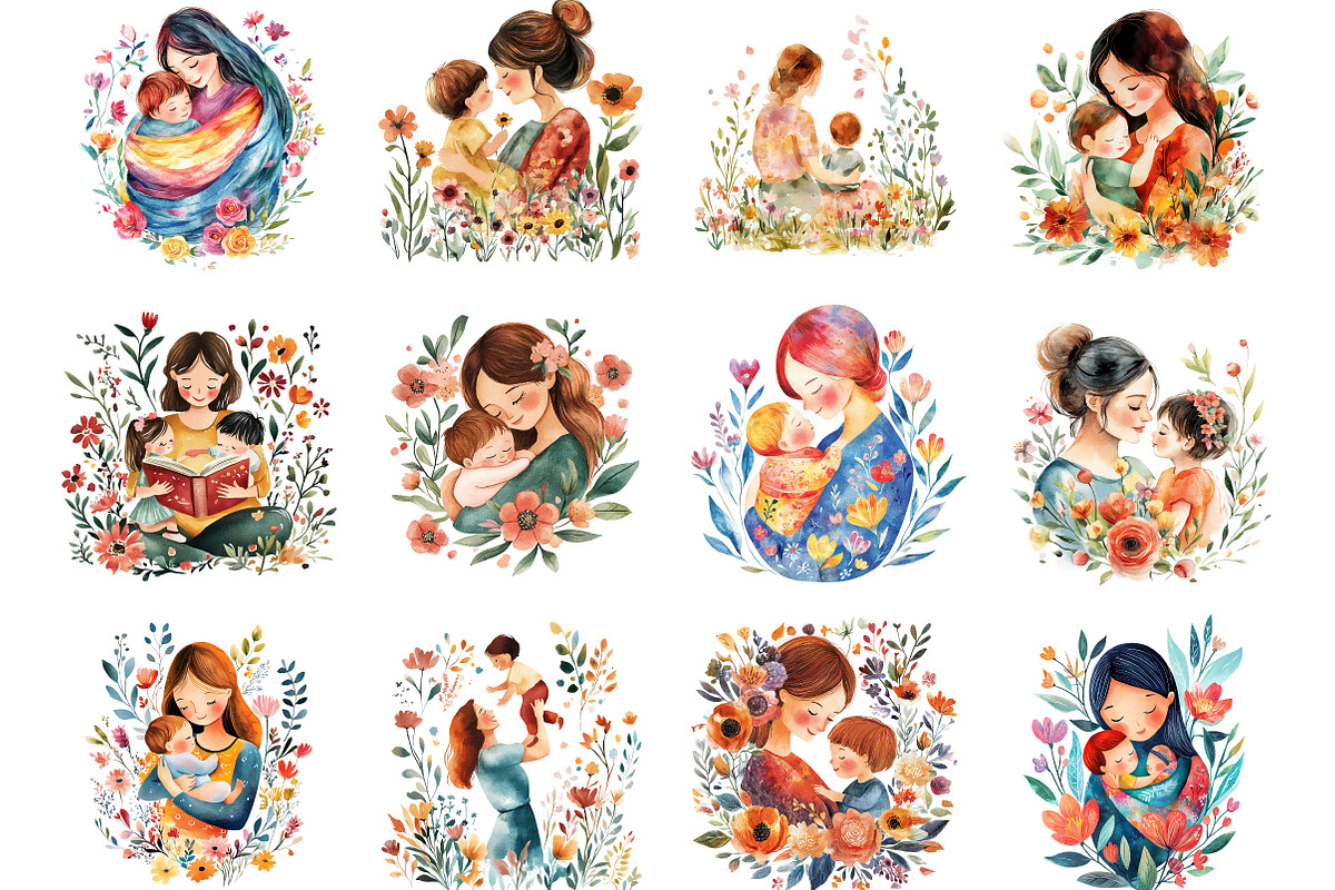 Watercolor Mother’s Day Clipart, an Illustration by Designking (Photo 4 of 5)