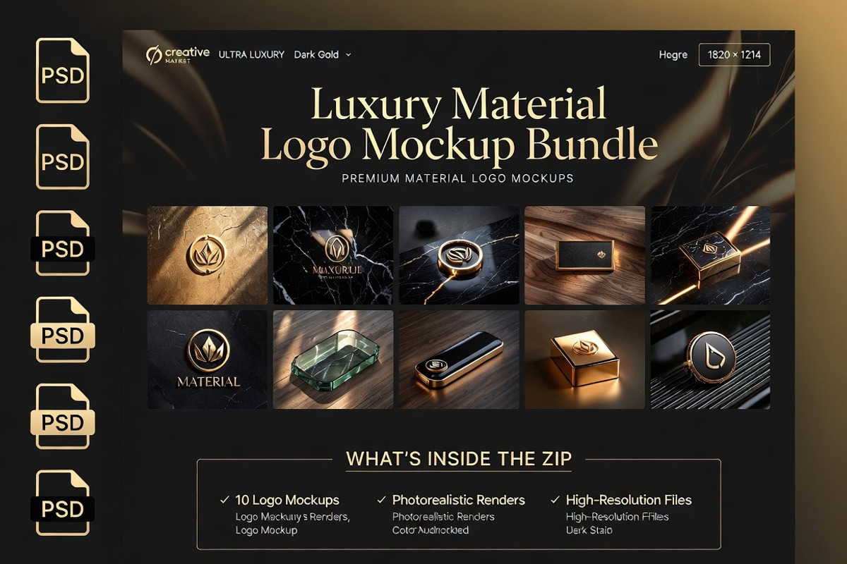 Luxury Material Logo Mockup PSD Pack, an Advertising Mockup by Dreamanart (Photo 1 of 3)