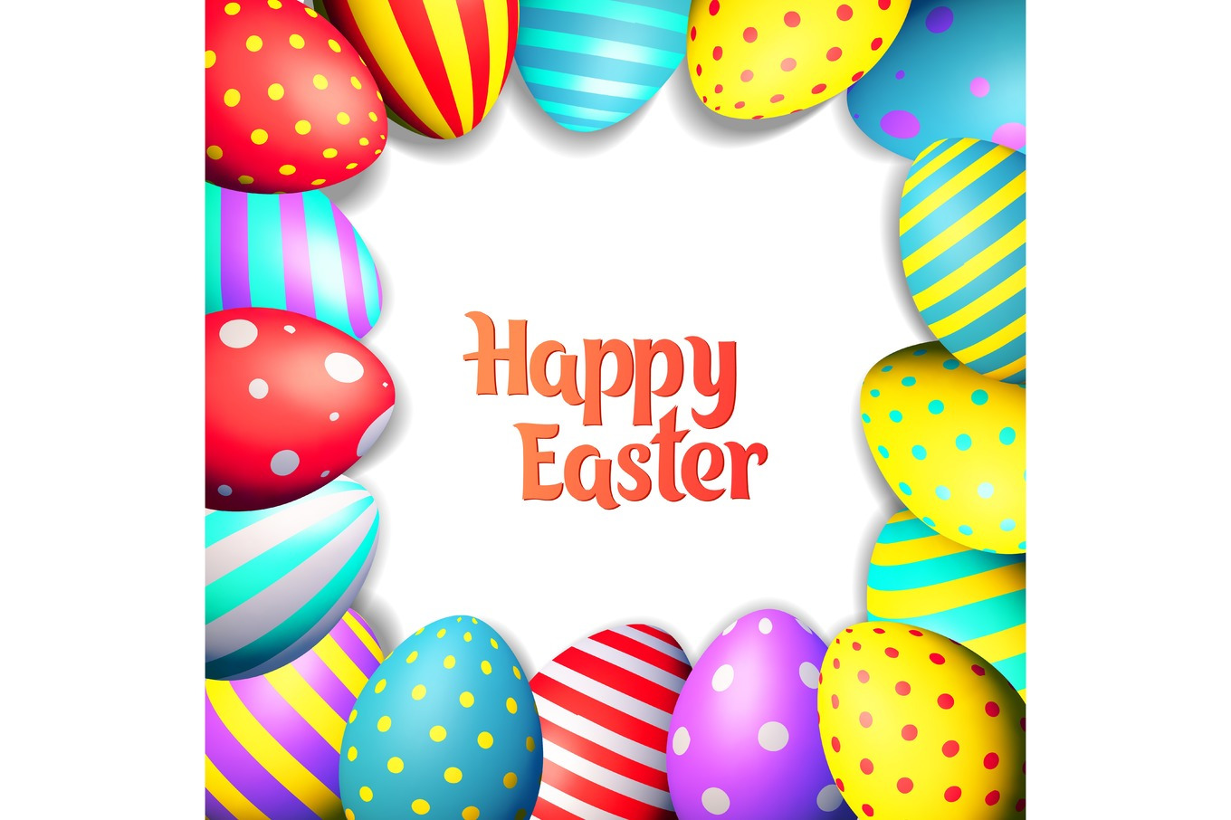 Happy Easter eggs and text on colored background with frame vector ...