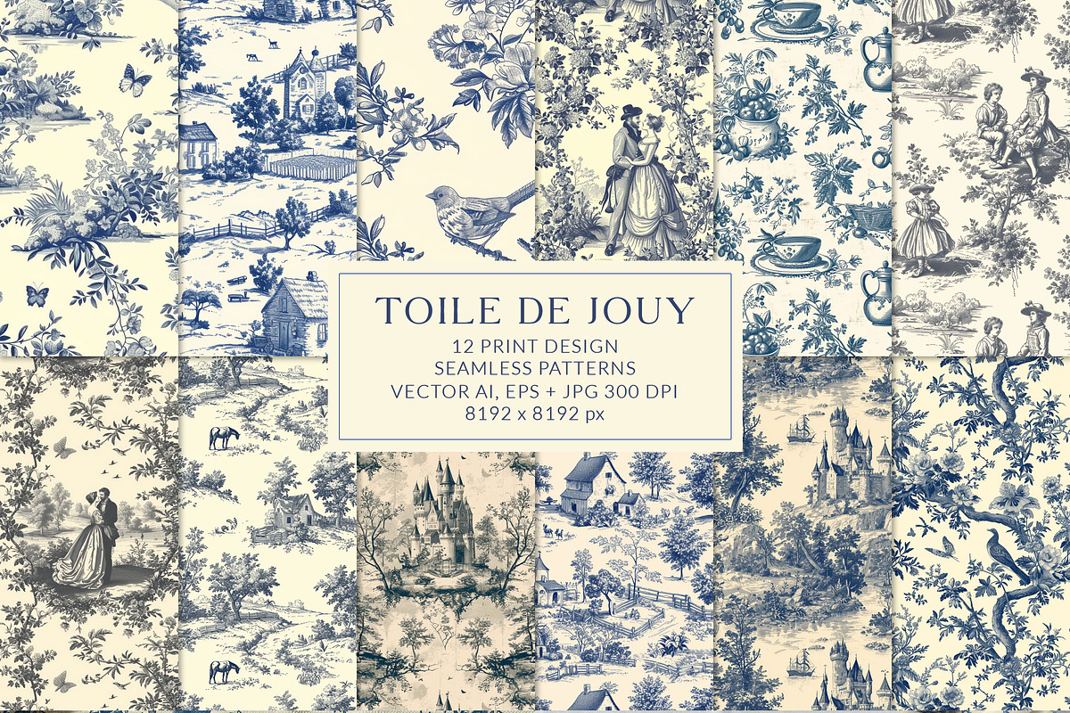 Toile Print Seamless Patterns Bundle