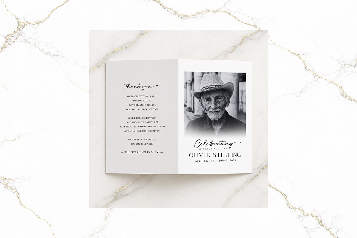Funeral Bifold Program Canva FR005, a Brochure Template by TyphoonStudio (Photo 6 of 9)