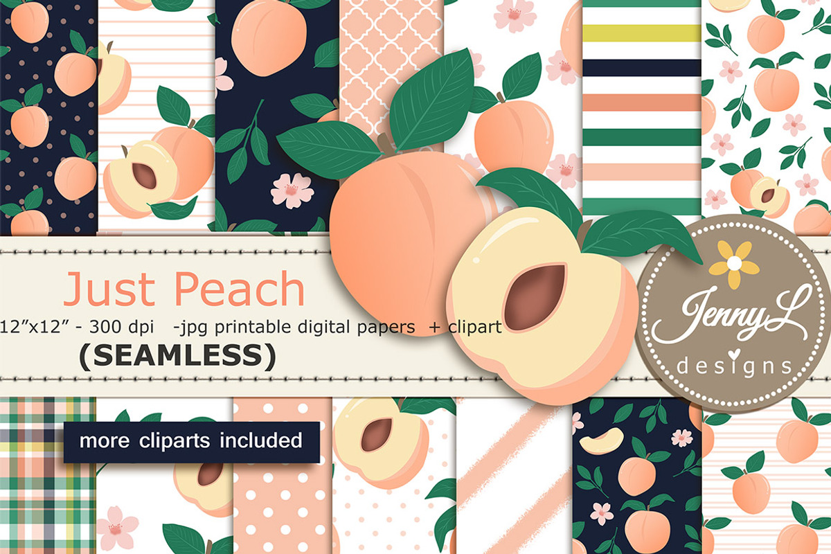Peaches Digital Papers & Clipart, a Pattern Graphic by JennyL Designs (Photo 1 of 7)