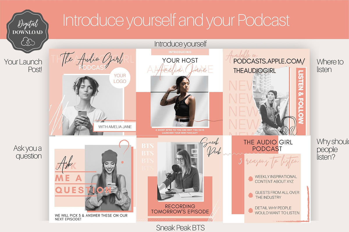 50 Podcast Instagram Template BUNDLE, a Social Media Template by Templatables (Photo 3 of 12)