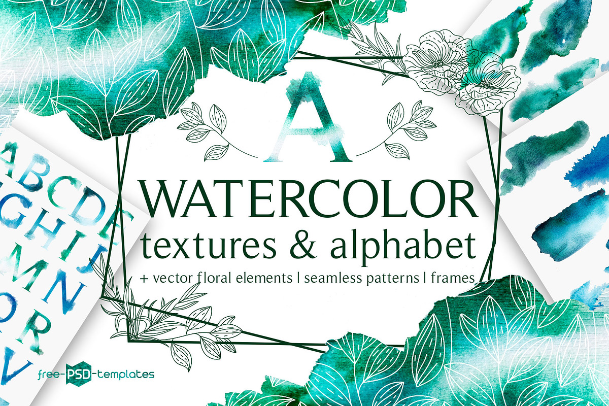 Watercolor Textures and Alphabet, an Object Graphic by Free-PSD-Templates (Photo 1 of 4)