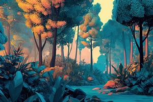 Sunrise over a forest with trees, a Photo by Pavel_design