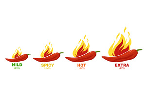 Hot chili peppers with flame and, a Food Illustration by Vectorbuum