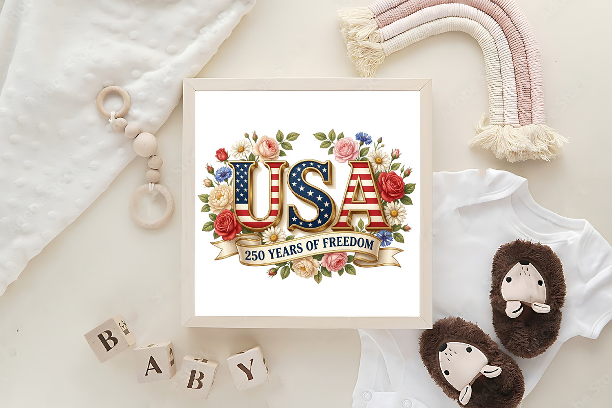 USA 250 Years of Freedom Floral PNG, an Illustration by CraftArtStudio (Photo 3 of 4)