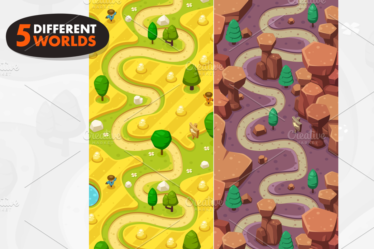 Game Level Map with 5 Worlds, an Illustration by wowu (Photo 3 of 7)
