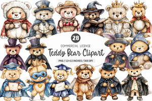 Teddy Bear in Hat and Cape Clipart, an Illustration by SinaCreation